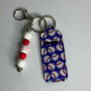 Baseball Print Keychain Holder with Beaded Charm
